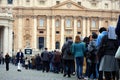 Vatican, Jan. 2, 2023: Queue of people waiting to enter at St. Peter\'s Basilica to see the body of Pope Benedict XVI Royalty Free Stock Photo