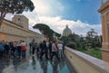 VATICAN - march, 2019: Vatican gardens view with St. Peter`s Basilica dome behind the trees, Vatican, Rome