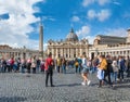 Front view of St. Peters basilica from St. Peter`s square in Vatican Royalty Free Stock Photo