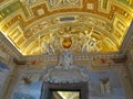 Vatican, Rome, Italy. Art ceiling in the museum, paintings on the walls.