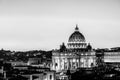 Black and white night view of St. Peter's Basilica in Vatican City, Rome, Italy Royalty Free Stock Photo