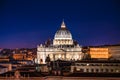 Night view of St. Peter's Basilica in Vatican, Rome, Italy Royalty Free Stock Photo