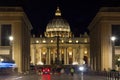 Vatican Rome by night St. Peter`s Basilica and street Royalty Free Stock Photo