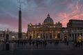 Vatican, Rome, St. Peter`s Basilica at night Royalty Free Stock Photo