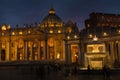 Vatican, Rome, St. Peter`s Basilica at night Royalty Free Stock Photo