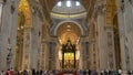 VATICAN STATE- SEPTEMBER 30, 2015: shot of the nave and interior of saint peter`s basilica in rome Royalty Free Stock Photo