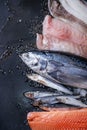 Vatiery of raw fresh fish Royalty Free Stock Photo