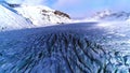 Vatnajokull Iceland Aerial view.Melting ice.Ridges with black ash.Concept of global warming