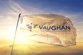 Vaughan of Ontario of Canada flag waving on the top sunrise mist fog Royalty Free Stock Photo