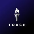 Initial Letter T Burning Torch Fire Flame with Pillar column logo design