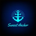 Sunset Sunrise Anchor Boat Ship Navy Nautical Yacht Logo Design Vector Royalty Free Stock Photo