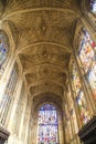 Vault and colorful glasses of Chapel in King`s College in Cambridge University Royalty Free Stock Photo