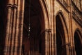 Vaulted arches in vaults of ancient European Gothic Cathedral close-up, reference concept art