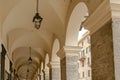 Vaults and pillars of covered walkway, Chiavari , Italy Royalty Free Stock Photo