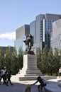 Montreal 26th June: Vauquelin Square Monument from Rue Notre Dame of Montreal in Canada