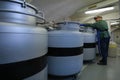 Vavilov Plant Research Institute. Laboratory for storage at extremely low temperatures of plant seeds. The specialist controls the