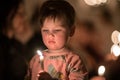 Vaxjo, Sweden - December, 2017: The swedish tradition of Lucia is celebrated in Vaxjo church with song, candles and white gowns