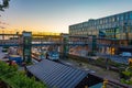 Vaxjo, Sweden, July 15, 2022: Sunset view of a train station in