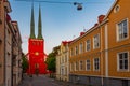 Vaxjo, Sweden, July 15, 2022: Sunset view of Vaxjo cathedral in