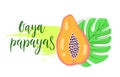Vaya papayas vector poster with lettering. Slogan in spanish. Vector illustration isolated on white background