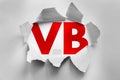 VB acronym for Visual Basic displayed through torn paper effect, representing programming language, IDE development, legacy Royalty Free Stock Photo