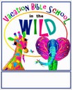 VBS Poster Bright Colorful Animals in the Wild with Text Area Below