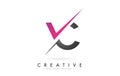 VC V C Letter Logo with Colorblock Design and Creative Cut