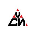 VCN triangle letter logo design with triangle shape. VCN triangle logo design monogram. VCN triangle vector logo template with red Royalty Free Stock Photo