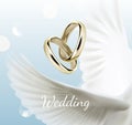 Vctor illustration of white dove wings and two wedding rings, symbol of love Royalty Free Stock Photo