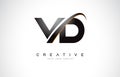 VD V D Swoosh Letter Logo Design with Modern Yellow Swoosh Curve