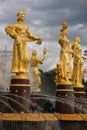 VDNKH park architecture in Moscow. Peoples Friendship Fountain.