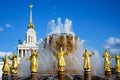 VDNKh park, Peoples Friendship Fountain in summer, Moscow, Russia