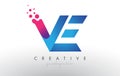 VE Letter Design with Creative Dots Bubble Circles and Blue Pink Colors