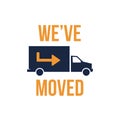 We`ve Moved Sign with Text Typography & icon to convey moving Royalty Free Stock Photo