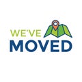 We`ve Moved Sign w Text Typography & icon to convey moving