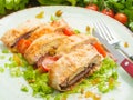 Veal baked in puff pastry with cheese, tomatoes and jalapenos Royalty Free Stock Photo