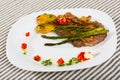 Veal with baked vegetables is tasty dish