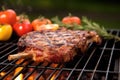veal chop and barbecue grill visible in the background Royalty Free Stock Photo
