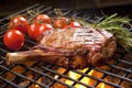 veal chop and barbecue grill visible in the background Royalty Free Stock Photo