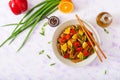 Veal fillet - stir fry with oranges and paprika in sweet and sour sauce Royalty Free Stock Photo