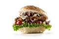 Veal isolated kebab burger looking tasty and served with juicy vegetables and yummy mayo