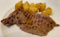 Veal paillard with potatoes.