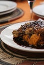 Veal and red wine sauce; close crop tall view Royalty Free Stock Photo