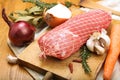 Veal roll ready to cook on a cutting board Royalty Free Stock Photo