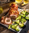 Veal roll rolled with prosciutto and filled with seeds and feta Royalty Free Stock Photo