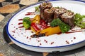 Veal rolls with foie gras and grilled vegetables Royalty Free Stock Photo