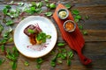 Veal sirloin, mashed potatoes chards and shallots Royalty Free Stock Photo