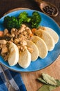 Veal stew with steamed yeast dumplings