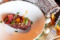 Veal tartar with quail eggs Royalty Free Stock Photo
