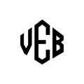 VEB letter logo design with polygon shape. VEB polygon and cube shape logo design. VEB hexagon vector logo template white and Royalty Free Stock Photo